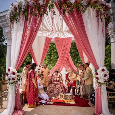 Elegant mandap wedding ceremony at Best Hotel in Chitrakoot, Destination Weddings with floral decor, bride and groom rituals.